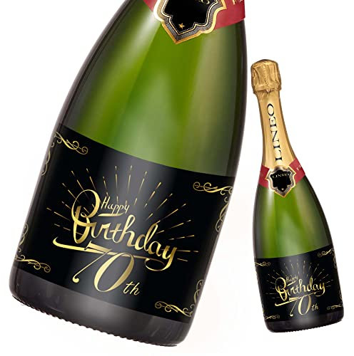 2 Stück Geburtstags-Flaschenetikett; Happy Birthday Etikett für Sekt- & Weinflaschen selbstklebend; Geburtstags-Geschenk für Männer & Frauen (14,8 x 10,5 cm) (70. Geburtstag)