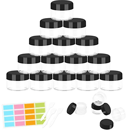 Lot de 15 pots -20ml/20g de Pot Vide Transparent à d'Échantillon,Contenant de Bouteilles de Cosmétiques avec Bouchon à Vis,Set de Voyage,Utilisés pour Baume à Lèvres, Lotion,Crème,Pigments (Noir)