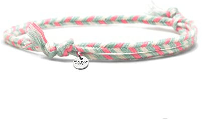 Nato Cuff - Geflochtenes Baumwollarmband 4mm- Handgefertigt in Frankreich - Herren Damen Verstellbares Juwel (Braun-Weiss) (Grun Weiss Rosa)