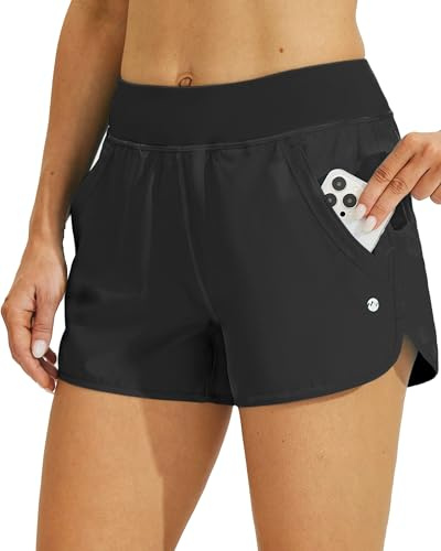 WILLIT Badshorts för kvinnor 3 tum badbyxor simning boardshorts med korta linor fickor snabbtorkande UVA-skydd