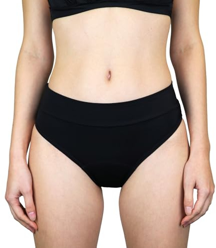 MYLILY Slip Bagno Mestruale Donna, Ragazze & Adolescenti Basic | per Piscina, Mare & Vacanze Estive | Protezione 4 Assorbenti | Antiperdita, Neutro Odori, Oeko-Tex | Nero, XXS (170)
