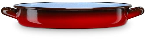briebe Cacerola Baja Inducción 34 cm, Cazuela 4 L Fuente Acero Esmaltado Vitrificado, Apta Vitrocerámica, Fuego, Gas, Horno, Restaurantes/Hogar, Ignea Vintage Rojo
