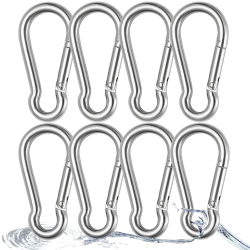 8 Stück Karabinerhaken Edelstahl, Silber Karabiner Set mit Schnappverschluss, Karabiner Carabiner Hooks Schlüsselanhänger φ5x50mm,belastbar bis 180kg Karabinerhaken Groß für Rucksack, Hundeleine
