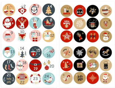 Lot d'autocollants pour calendrier de l'Avent - 1-24,2 x 24 cm - Chiffres autocollants - 1 à 24 - Pour bricolage et décoration de calendrier de l'Avent
