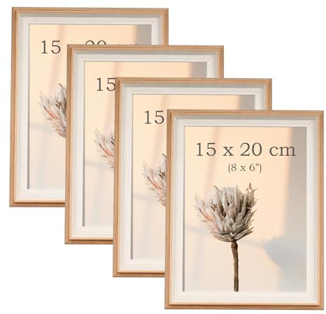 YoHyien 4 Piezas Marcos de Fotos 15x20 cm, Marcos para Cuadros de Sobremesa de Pie 20x15, Portaretratos para Fotos para Pared, Picture Frame for Wall (Grano de Madera, 15 x 20 cm)
