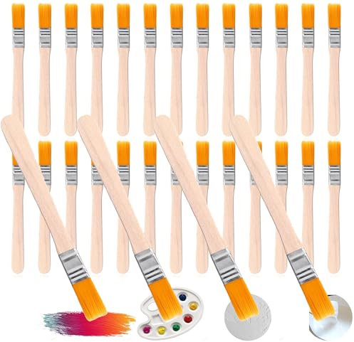 Lot de 30 pinceaux plats 1,5 cm x 13 cm avec manche en bois pour peinture, peinture et art pour fenêtre et pinceau de peinture