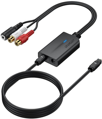 DA Wandler, AUTOUTLET 192kHz DAC Konverter Digital zu Analog Audio Wandler, SPDIF Optisch Toslink zu Analog RCA Audio 3,5mm Adapter mit 1M Optischem Kabel, für HDTV DVD Blu-ray Sky Xbox PS3 PS4