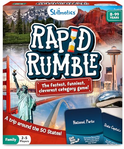 Skillmatics Rapid Rumble - A Trip Around The 50 States, Fast-Paced Board Game for Kids, Teens & Adults, Fun for Family Game Night & Educational Toy, Quick-Thinking, Gifts for Kids Ages 8, 9, 10 & Up