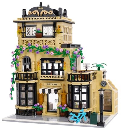 Geniteen Coffee House Building Blocks Set, 3-Layers Cafe Shop Building Kit 1520 PCS Creative Street View MOC House Model DIY Toy for Adults Teens