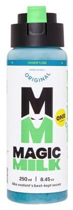 Magic Milk Innertube Original Tyre Sealant 250ml – With Innovative Cap for Easy Application – Seals 4mm Punctures – For All Bike Tyres Including Electric, Folding and Kids – CO2 Cartridge Compatible