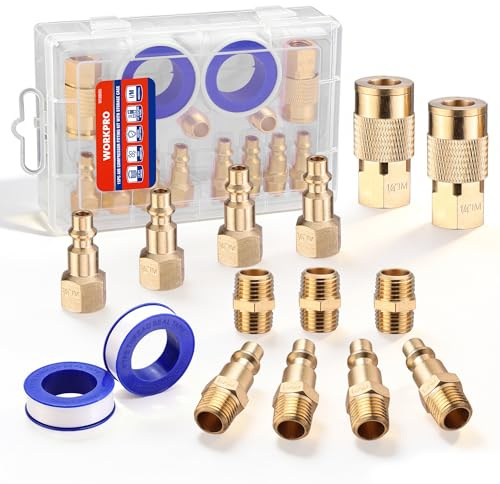 WORKPRO 16-Piece 1/4-Inch NPT Air Hose Fitting Kit with Storage Case, Quick Connect Brass Coupler & Plug for Air Compressor Accessories