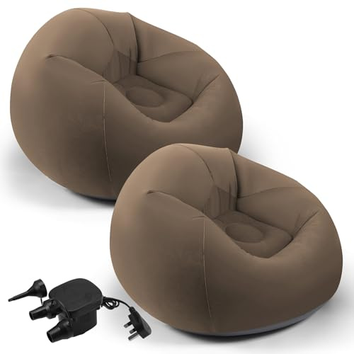Tsudoku 2 Pcs Inflatable Chairs Blow up Lazy Sofa, Brown
