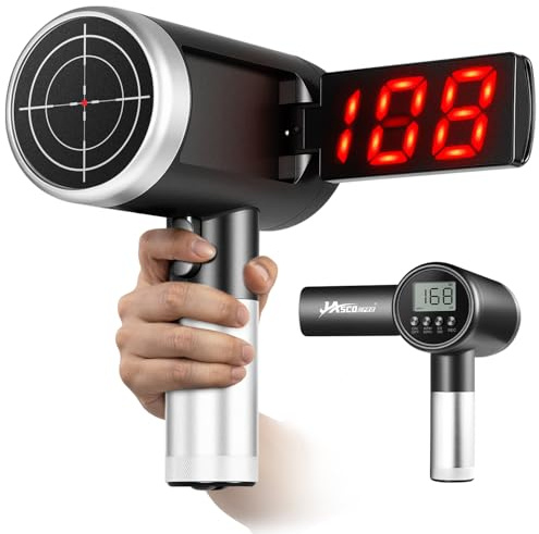 JASCOPRO Pistolet radar de baseball 24 GHz avec double écran LED + LCD, précision ± 1 MPH, deux modes de vitesse pour lancer et swing, capteurs de vitesse multisports portables pour tous les joueurs