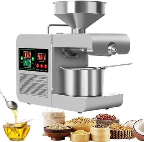 Pounjsd Pressa Olio Elettrico, Macchina per la spremitura a Freddo pressa Con Controllo Temperatura, Pressa per Olio in Acciaio Inossidabile da 820 W, Pressa Per arachidi girasole tè noce oliva