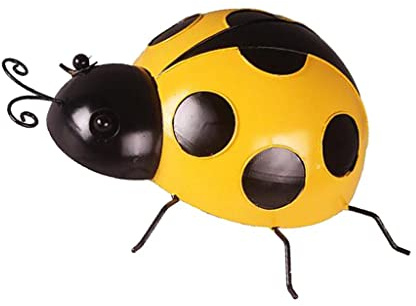 Perfeclan Ladybird Sculpture Murale Figurine Coccinelle Décoration Murale Jardin Ornement Métal Fer Protection Antirouille Adapté à Décoration Intérieure Extéri, Jaune (16cm)