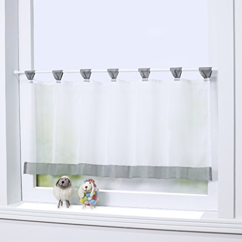 Joyswahl 1 Pièce Mia Rideau Brise-Bise Voilage Cuisine à Pattes Transparent Simple Décor de Salon Chambre à Coucher Balcon Gris HxL 60x90cm