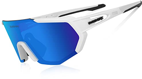 Queshark Polarizzati Anti-UV Occhiali da Ciclismo Bici MTB Intercambiabili per Sport Uomo Donna Guida Pesca Golf Baseball Corsa