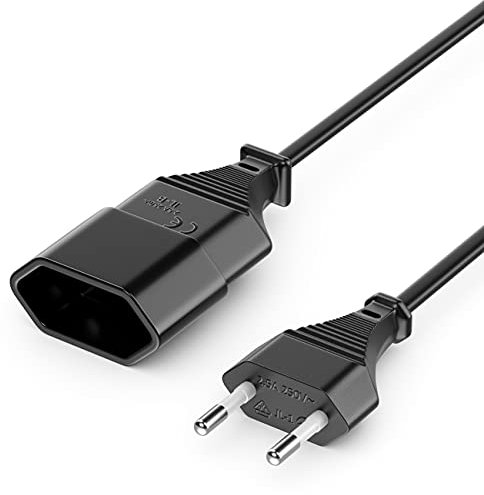 deleyCON 2m Rallonge Câble Électrique Type C - Fiche Euro vers Jack TV, PC, Moniteur, Lampes, Beamer, Appareils Ménagers - Noir
