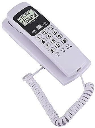 Mini Wall Mounted Phone, T555 Corded Phone Fixed Telephone with Caller ID Landline Phone with LCD Display Backlight for Hotel Home Office(White)