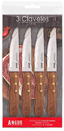3 CLAVELES SET 4 CUCHILLOS CHULETEROS ANGUS 12 cm- 4.5 E 3C