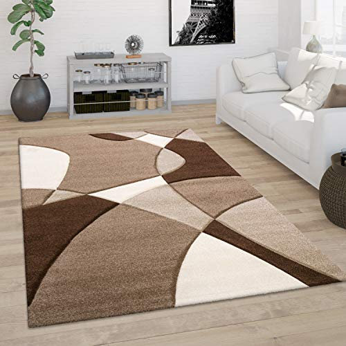 Paco Home Teppich Wohnzimmer Kurzflor Schlafzimmer Modern 3D Optik Geometrisches Muster Konturenschnitt, Grösse:160x230 cm, Farbe:Braun