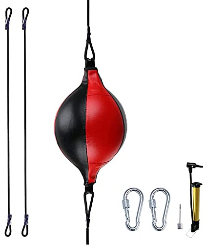 HUINING Balle de Vitesse en Cuir à Double extrémité Universelle Suspendue pour MMA, Muay Thai, Sac de Sable d'entraînement au Plafond (Noir Rouge)