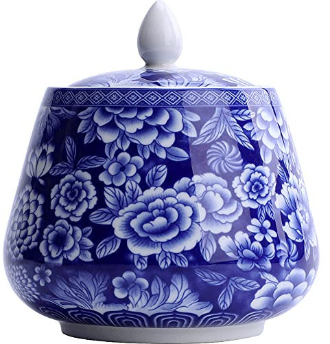 RabyLeo Dekoratives Glas, alte chinesische blau-weiße Porzellan-Keramik-Aufbewahrungsbox mit luftdichtem Deckel, Heimküchen-Essdekoration (Teedose in Helmform)