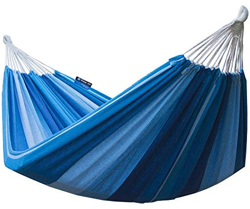 Potenza Outdoor Hängematte 220 x 160 cm, Belastbarkeit bis 200 kg Doppelhängematte XXL (Blau)