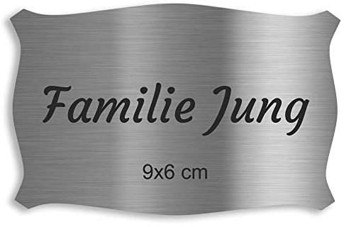 Jung Edelstahl Design Türschild verschiedene Größen und Motive personalisierbar. Briefkastenschild V2a Edelstahl selbstklebend (geschwungen 90x60 mm)