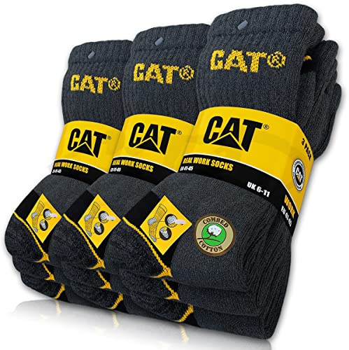CAT 9 pares de calcetines de trabajo reales para mujer y hombre, calcetines de trabajo, calcetines de negocios, tallas 35-50, 9 Pares Gris, 48-50