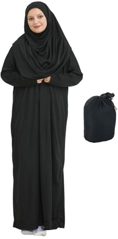 Prien bön kläder för kvinnor med radband väska hijab, islam damkläder set, Abaya huvudduk, muslimska klänningar, Khimar, Svart, 3X-Large-6X-Large