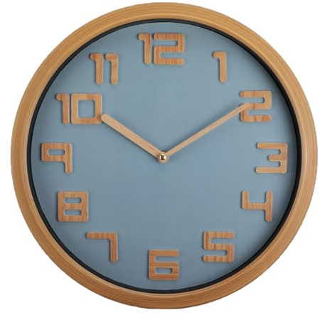 NUOVO Silent and Shakeless Wall Clock Battery Operated Wall Clock Retro Wood Grain Design 3D Digital 12 Inch Modern Quartz Design Decorative Indoor Kitchen and Office