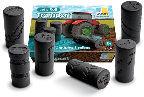 Yellow Door Let’s Roll Transport |Set of Six Vehicle Playdough Rollers | Early Educational Learning |Fine Motor Skills |Stamp and Roll in Playdough Clay or Sand | Durable Outdoor Learning Toys