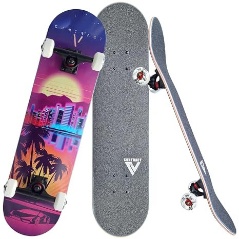 Contract 5 Komplett Skateboard Beach-City (7.75) - für Kinder und Jugendliche - 7-lagiges Ahornholz Deck - Medium Concave Standard Popsicle Shape - für Anfänger, Profis, Mädchen & Jungs