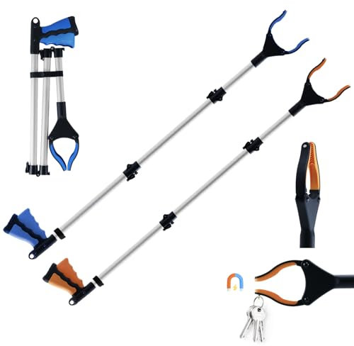 Feelhap 2 Stück Faltbare Greifer,112cm Greifzange Für Senioren mit Magnetspitzen,90°Drehbar Greifer Müllzange Greifzange,Garten Greifer Teleskop Greifer Langer Greif-Werkzeug Greifhilfe für Menschen