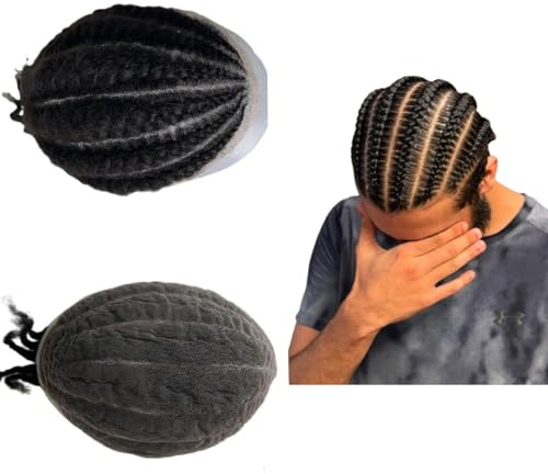 Toupet afro per trecce nere, parti di capelli, onde ricce, 20,3 x 25,4 cm, base in pizzo, toupet da uomo afroamericano, vera parte di capelli umani, parrucca da uomo, sistema di capelli (Corncows)