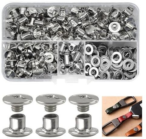 Bindande skruvar, 120 uppsättningar bokskruvar, M5 × 5 mm bindande skruvkit, silver nagelnitar set med sortimentslåda, för läderdekoration, bokbindning, gör-det-själv-hantverk