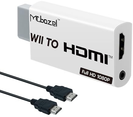 Mcbazel Adattatore Wii a HDMI con Cavo HDMI da 1,5 m 1080P,Convertitore di Segnale Video e Audio Wii a 1080P FullHD con Jack Audio Stereo da 3,5 mm per Console Wii,Monitor HDMI,HDTV e Proiettore Video