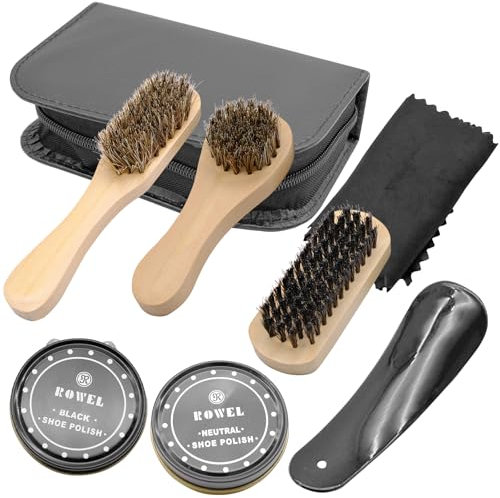 Shoe Polish Kit, Shoe Care Kit Featuring High-Quality Black Shoe Polish for Lasting Shine! With Brush Travel Case Luxury Premium Soft Horsehair Bristle Dauber, Shoe polish, Shoehorn, Cloth 8 Piece