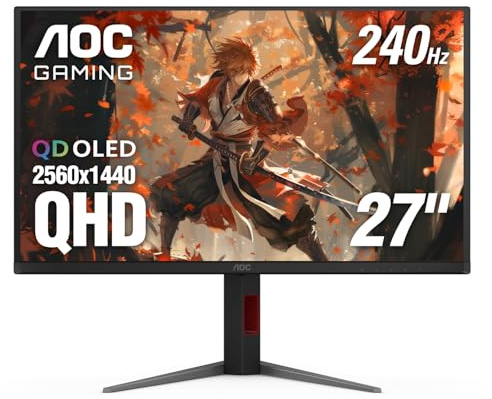 AOC Q27G4ZD 27 QD OLED Gaming Monitor, QHD 2560 x 1440, 240Hz 0.03ms, HDMI 2.0 x2, Display Port x2, G-Sync Compatible, Console Gaming Ready, 3-Year Zero-Bright-Dot