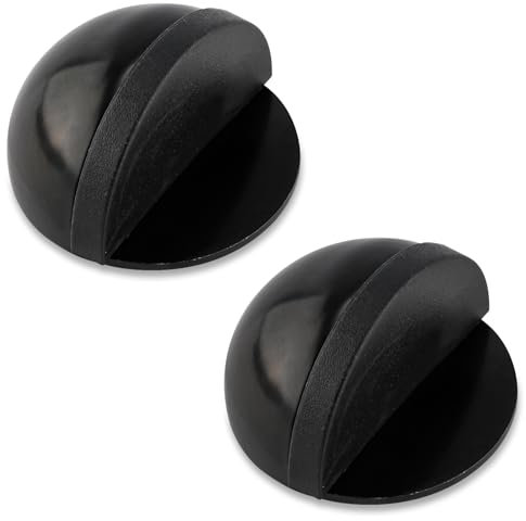 Gosknor 2pcs Floor Door Stopper, No-Drill Adhesive Door Stop for Bottom Stainless Steel Half Dome Rubber Bumper Doorstop Wall Protector for Living Room, Bedroom, Bathroom, Office (Black)