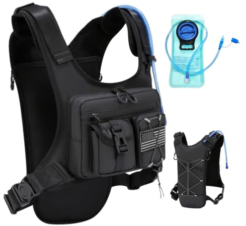 Criuage USA Patent Running Hydration Vest Backpack, Lightweight Chest Pack with 2.0L Water Bladder Bag Daypack for Hiking Running Cycling Race Marathon for Women Men (Black V2, Standard)