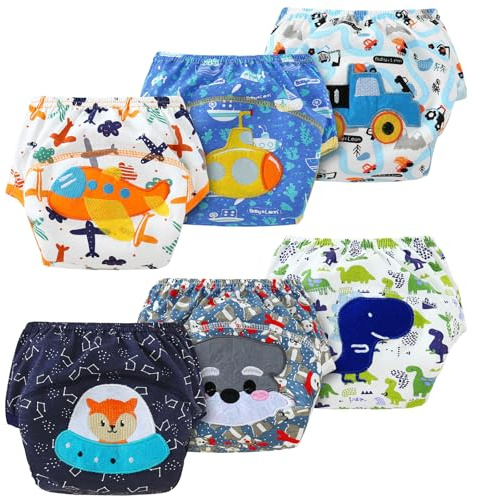AUYAO Culotte Apprentissage Propreté pour Garçons et Filles, 6Pcs Culottes Lavables en Coton, Imperméables et Absorbantes pour Bébés 0-5 Ans (S~L)
