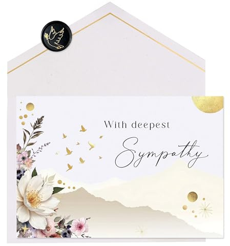 Joli Coon Premium Sympathy card ELEGANT, with premium envelope and wax seal | 300 gsm pearlescent paper, shimmer finish, gold accents, Fine Art envelope, self-adhesive wax seal