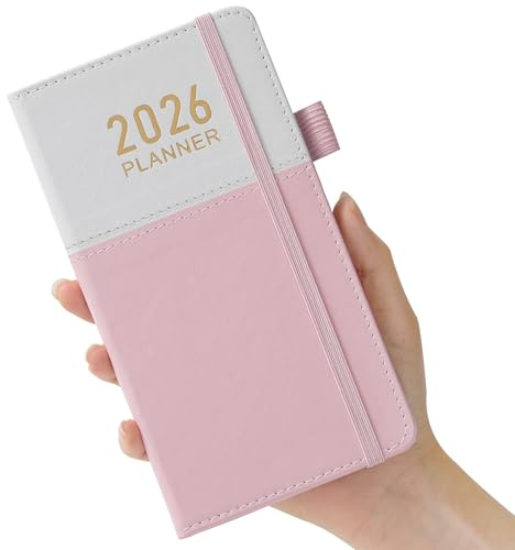 Fickdagbok 2026, A6-dagbok veckovisning jan-dec 2026, planerare för handväska, med elastisk stängning, pennögla, innerficka, 18x9,8 cm, liten dagbok för lärare