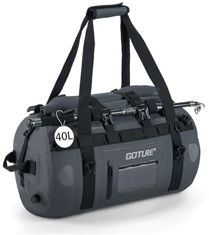 Goture Motorcycle Dry Bag - 40L Waterproof Duffle & Luggage Tail Bag Saddle Bags with Transparent Pocket, Roll Top Closure, Fishing Rod Holder, Shoulder Straps, Reflective Strips and Mesh Pocket
