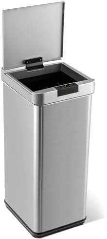 GiantexUK 48L Automatic Trash Bin, Stainless Steel Motion Sensor Kitchen Bin with Soft Closure Lid & Stay Open Function, Touchless Infrared Waste Bin Dustbin for Home Office