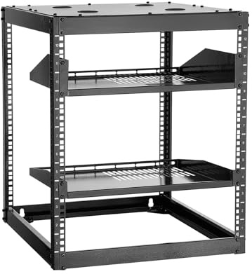 VEVOR Rack de Serveur à Cadre Ouvert 12U Support de Réseau Autoportant ou Mural, Profondeur 585 mm, avec Étagères Ventilées, Matériel de Montage, pour Équipements Réseau Informatique et Audiovisuel