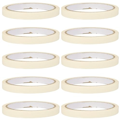 UTHCLO 10 Rouleaux Ruban Adhésif de Masquage Blanc 1 Cm X 20 M en Papier Facile à Déchirer et Découper pour Peinture et Décoration Maison Bureau