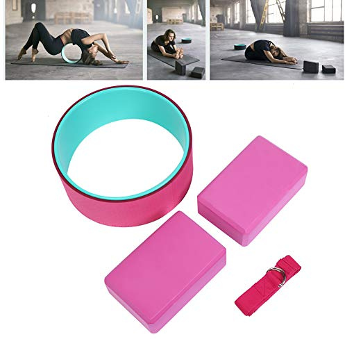 Naroote Conjunto de Ejercicios de Yoga con Cinturón Elástico de Rueda de Yoga Premium y 2 Bloques de para Entrenamientos en Casa Rosa 32 Cm 12,6 Pulgadas
